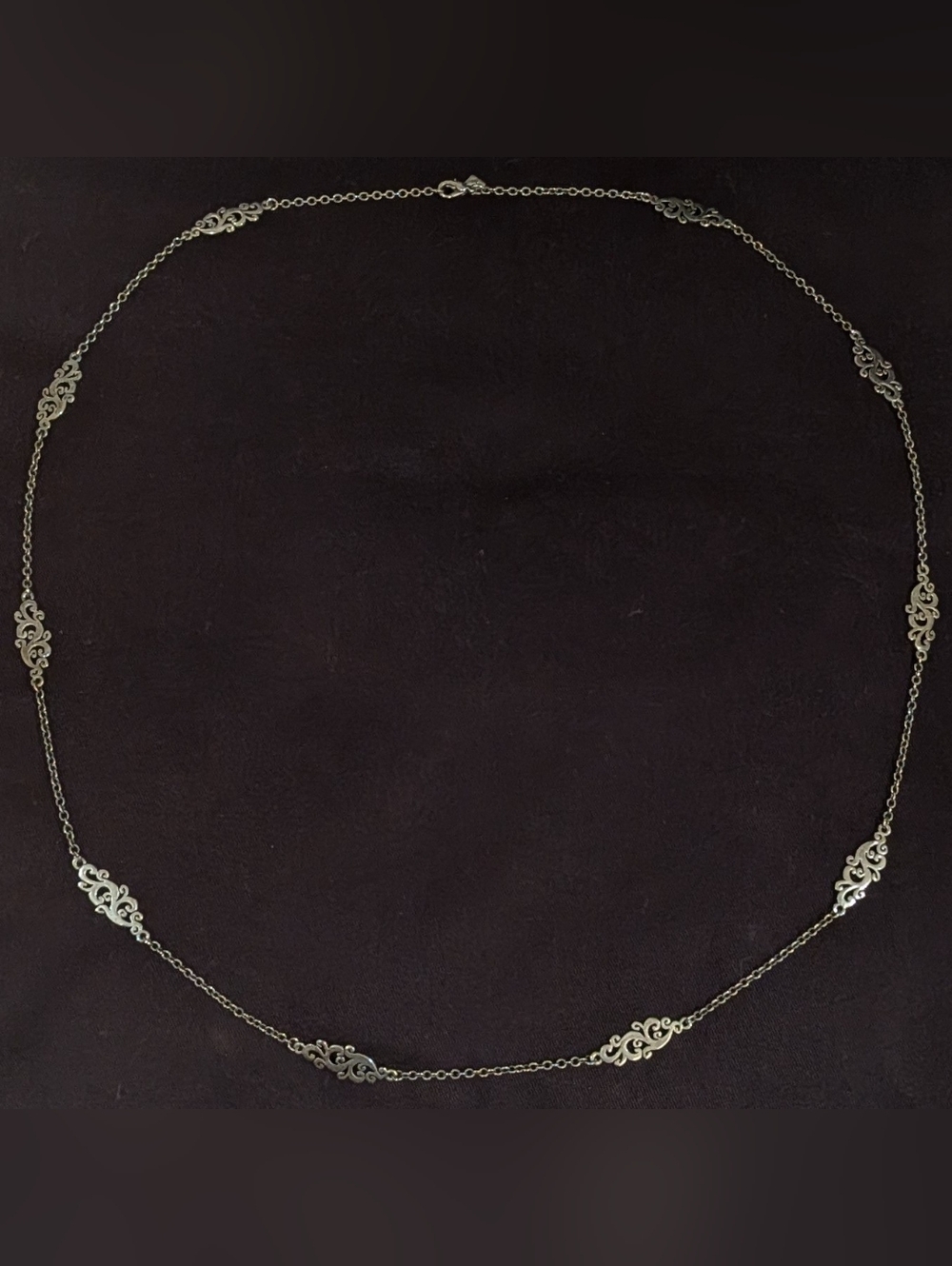 Cookie Lee Silver Tone Filigree Station Long Necklace 36” Vintage Style
